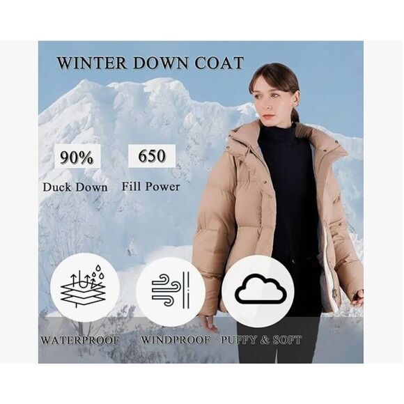 Idomosee Size XXL Women's Down Jacket - Winter Hooded Short Puffy Packable Jacke - Picture 10 of 12